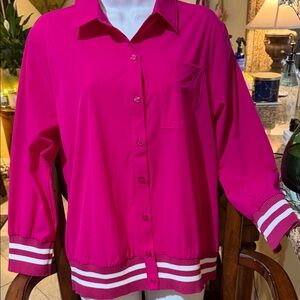 Women's Hot Pink Button-Front Bomber Shirt Jacket